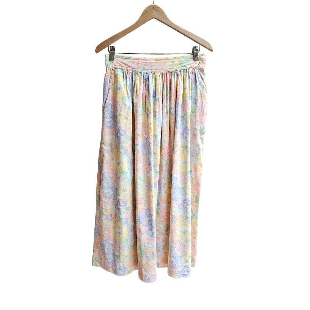Vintage Calvin Klein Studio Floral Pastel Skirt, Cotton/Linen/Ramie, Size S/M